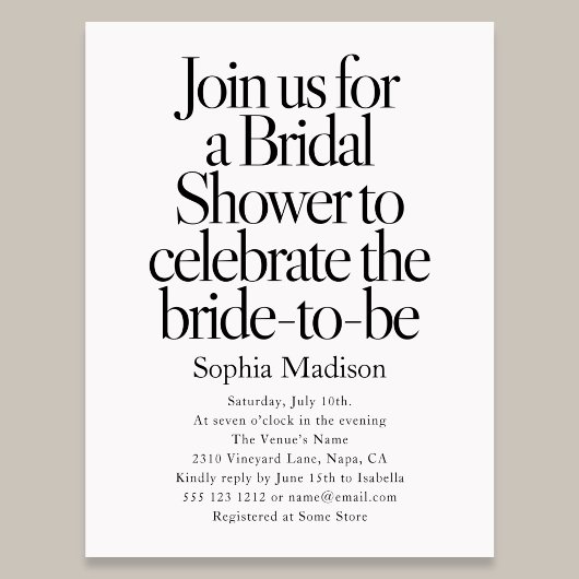 Invitation Carte Postale Retro Editorial Bold Bridal Shower