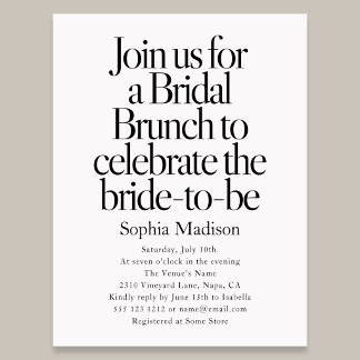 Invitation Carte Postale Retro Editorial Bold Bridal Shower Brunch