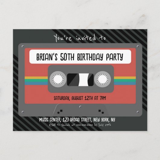 Invitation Carte Postale Retro Mixtape fête d'anniversaire (Devant)