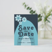 Invitation Carte Postale Retro moderne les années 70 Gras Mariage bleu (Debout devant)