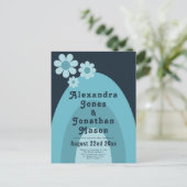 Invitation Carte Postale Retro moderne les années 70 Gras Mariage bleu (Debout devant)