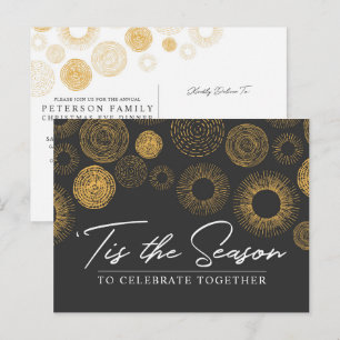 Invitation Carte Postale Retro Noël Gold Burst Dîner de vacances / Fête