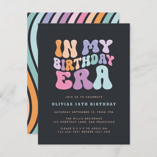 Invitation Carte Postale Retro pastel coloré époque d'anniversaire moderne (Devant / Derrière)