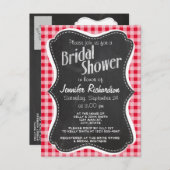 Invitation Carte Postale Retro Scarlet Red En vichy ; Chalboard look (Devant / Derrière)