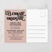 Invitation Carte Postale Retro Script Photo Black & Pink Graduate Party (Dos)