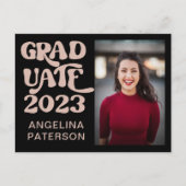 Invitation Carte Postale Retro Script Photo Black & Pink Graduate Party (Devant)