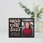Invitation Carte Postale Retro Script Photo Black & Pink Graduate Party (Debout devant)