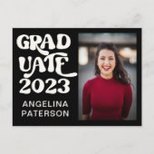 Invitation Carte Postale Retro Script Photo Black & White Graduate Party (Devant)