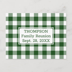 Invitation Carte Postale Réunion de famille avec motif Vichy vert blanc Buf