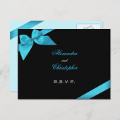 Invitation Carte Postale Ribbon Turquoise RSVP (Devant / Derrière)