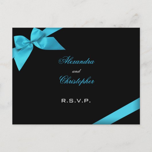 Invitation Carte Postale Ribbon Turquoise RSVP (Devant)