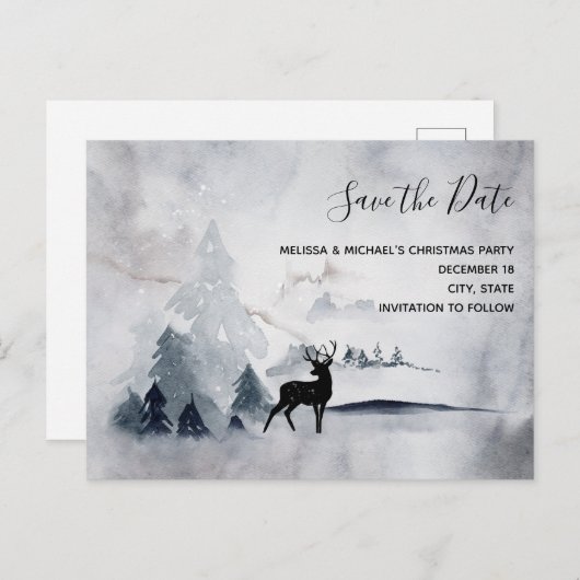 Invitation Carte Postale Rindeer d'hiver Aquarelle rustique Enregistrer la (Devant / Derrière)