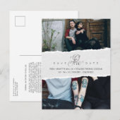 Invitation Carte Postale Ripped Paper Effect Wedding Custom Photo Script (Devant / Derrière)