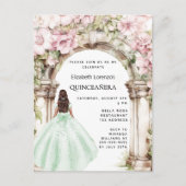 Invitation Carte Postale Robe d'arche de fleurs roses vertes Quinceanera (Devant)