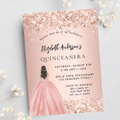 Invitation Carte Postale Robe de parties scintillant en or rose Quinceanera