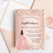 Invitation Carte Postale Robe de parties scintillant en or rose Quinceanera