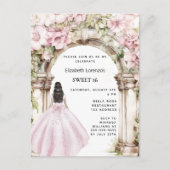 Invitation Carte Postale Robe en arc de fleurs roses Sweet 16 (Devant)