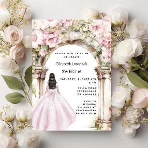 Invitation Carte Postale Robe en arc de fleurs roses Sweet 16