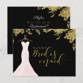 Invitation Carte Postale Robe mariage Black Gold Vous Serez Bridesmaid (Devant / Derrière)