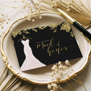 Invitation Carte Postale Robe mariage Black Gold Vous serez Maid of Honor