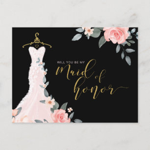 Invitation Carte Postale Robe Mariage florale Serez-vous une femme d'honneu