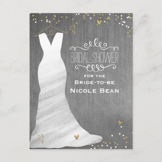 Invitation Carte Postale Robe mariage moderne Glam & Coeur Confetti Bride (Devant)