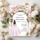 Invitation Carte Postale Robe rose florales arche Quinceanera