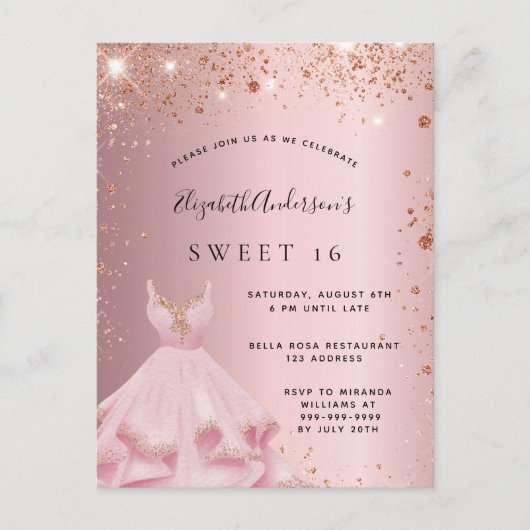 Invitation Carte Postale Robe rose rose rose rose douce 16 (Devant)