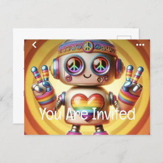Invitation Carte Postale Robot Rocking Retro