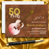 Invitation Carte Postale Rock and Roll 50e Anniversaire Guitare Rustique