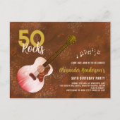 Invitation Carte Postale Rock and Roll 50e Anniversaire Guitare Rustique (Devant)