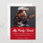 Invitation Carte Postale Rock n Roll Guinea Pig Party/Event (Devant / Derrière)