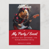 Invitation Carte Postale Rock n Roll Guinea Pig Party/Event (Devant)