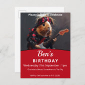 Invitation Carte Postale Rock n Roll Guinée Cochon fête d'anniversaire (Devant / Derrière)