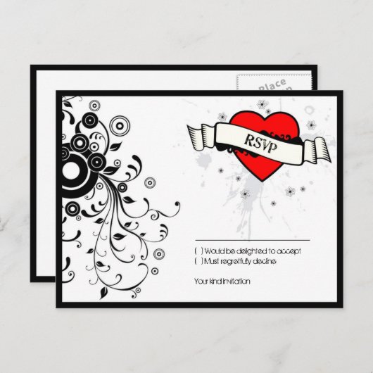 Invitation Carte Postale Rock & Roll Grungy Heart Music Mariage à thème (Devant / Derrière)