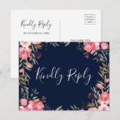 Invitation Carte Postale Romantique Blush Bloom Mariage floral RSVP | Marin (Devant / Derrière)