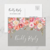 Invitation Carte Postale Romantique Fleurs de mariage en rose tendre RSVP | (Devant / Derrière)