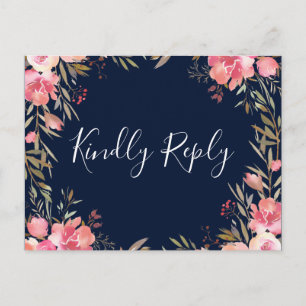 Invitation Carte Postale Romantique Floraison Rose Mariage RSVP   Nuit