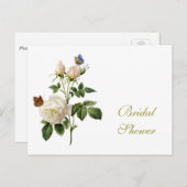Invitation Carte Postale Rose blanche vintage, papillons nuptiale (Devant / Derrière)