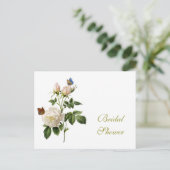 Invitation Carte Postale Rose blanche vintage, papillons nuptiale (Debout devant)