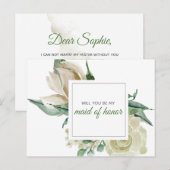 Invitation Carte Postale Rose Crème Verte Fleurie Aquarelle Demoiselle d'Ho (Devant / Derrière)