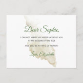 Invitation Carte Postale Rose Crème Verte Fleurie Aquarelle Demoiselle d'Ho (Dos)