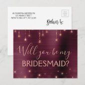 Invitation Carte Postale Rose de Bourgogne Gold Sparkle Maid of Honor (Devant / Derrière)