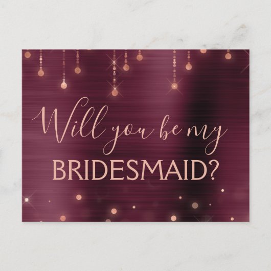 Invitation Carte Postale Rose de Bourgogne Gold Sparkle Maid of Honor (Devant)