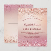 Invitation Carte Postale Rose de fête d'anniversaire or rose parties scinti (Devant / Derrière)