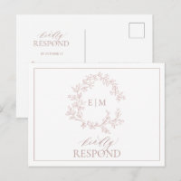 Rose Dusty Crest Monogramme Mariage RSVP