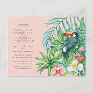 Invitation Carte Postale Rose et Feuille Tropical Mariage moderne