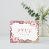 Invitation Carte Postale Rose étincelant parties scintillant or mariage flo (Debout devant)