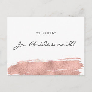 Invitation Carte Postale Rose Gold Brushstroke Be My Jr Junior Bridesmaid