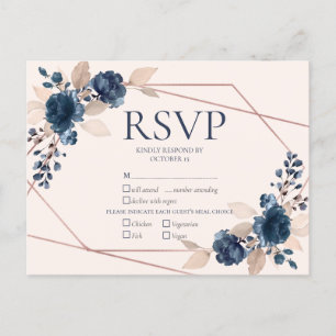 Invitation Carte Postale Rose Gold Dusty rose marine mariage floral RSVP